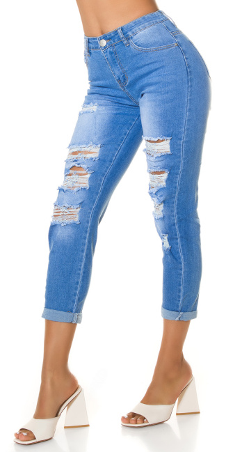 Trendy hoge taille mom fit jeans gebruikte used look blauw